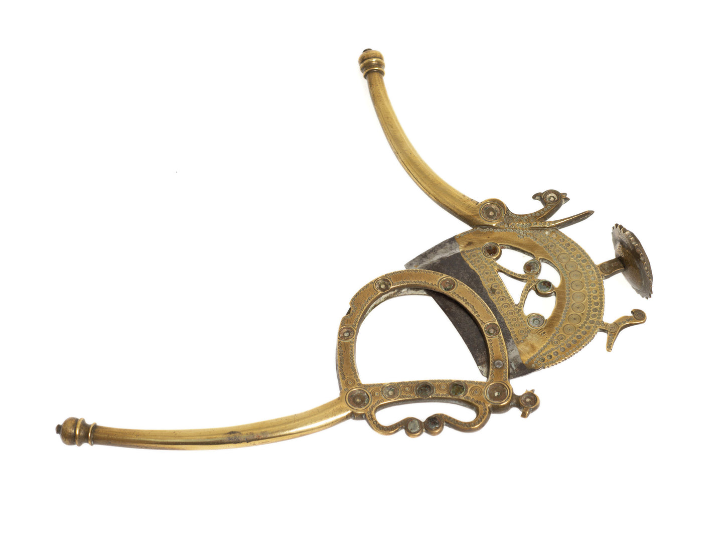 Antique North West Indian Brass Betel Nut Cutter with Peacock & Steel Blade (Code 2716)