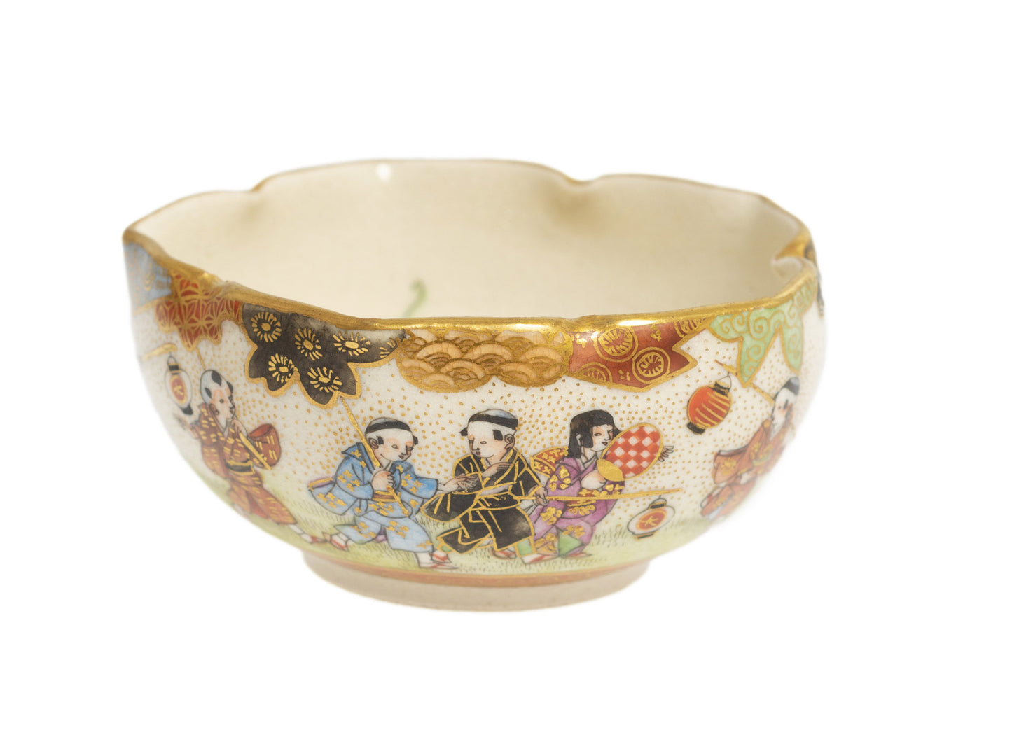 Antique Japanese Satsuma Miniature Bowl Hand Painted Children, Fans & Lanterns (Code 2727)