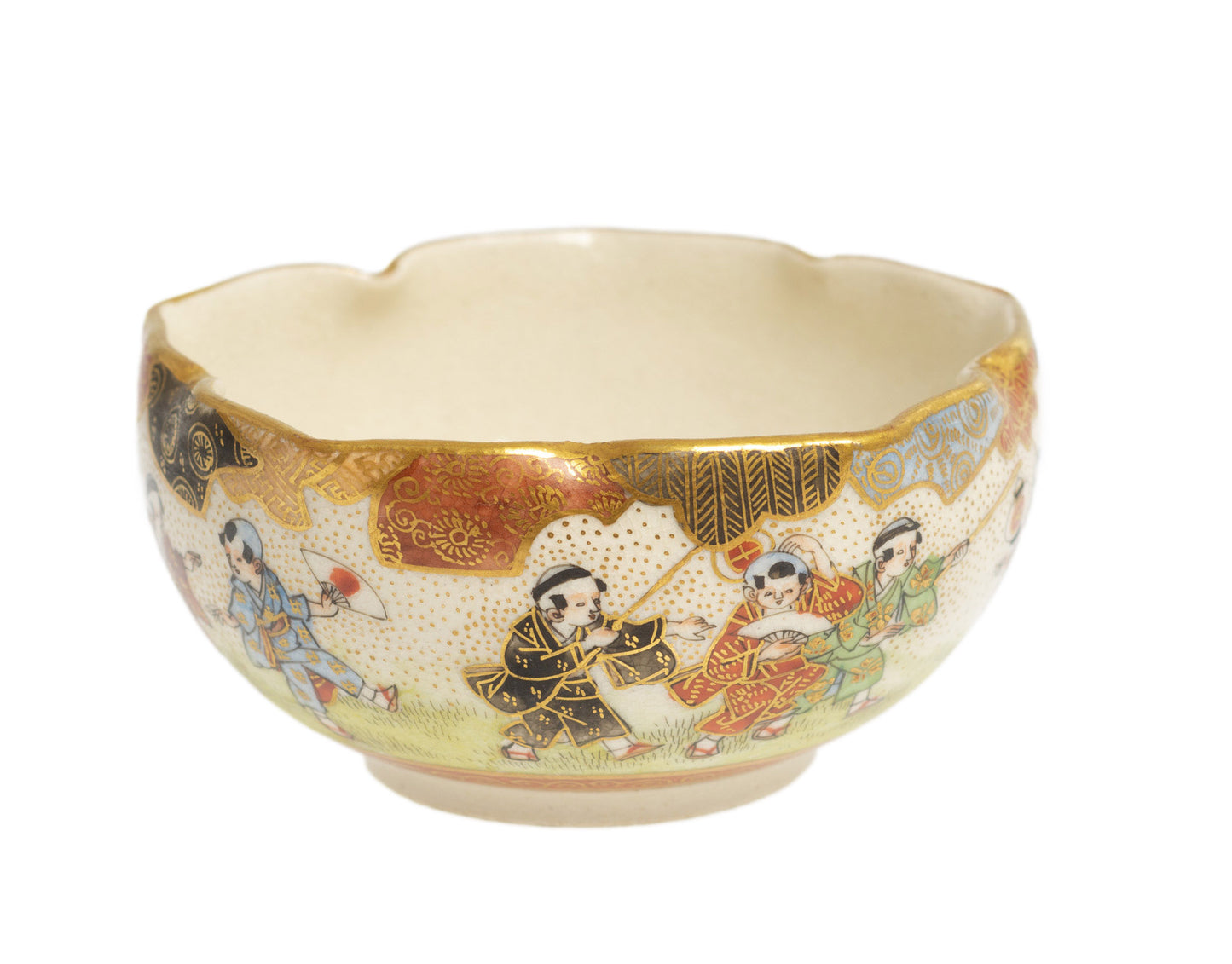 Antique Japanese Satsuma Miniature Bowl Hand Painted Children, Fans & Lanterns (Code 2727)