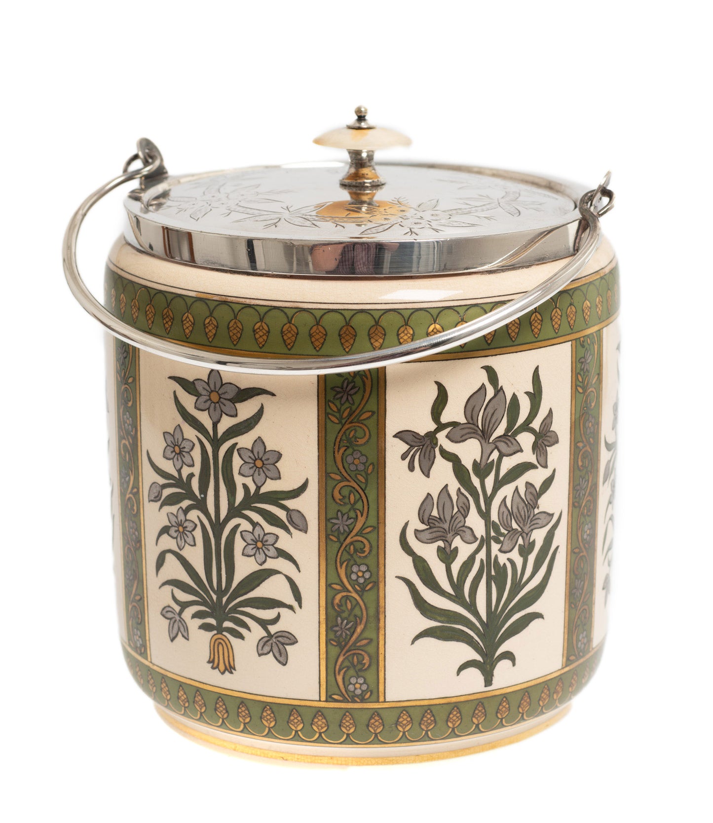 Antique James Macintyre Aesthetic/Arts & Crafts Biscuit Barrel Silver Plated Lid (Code 2730)