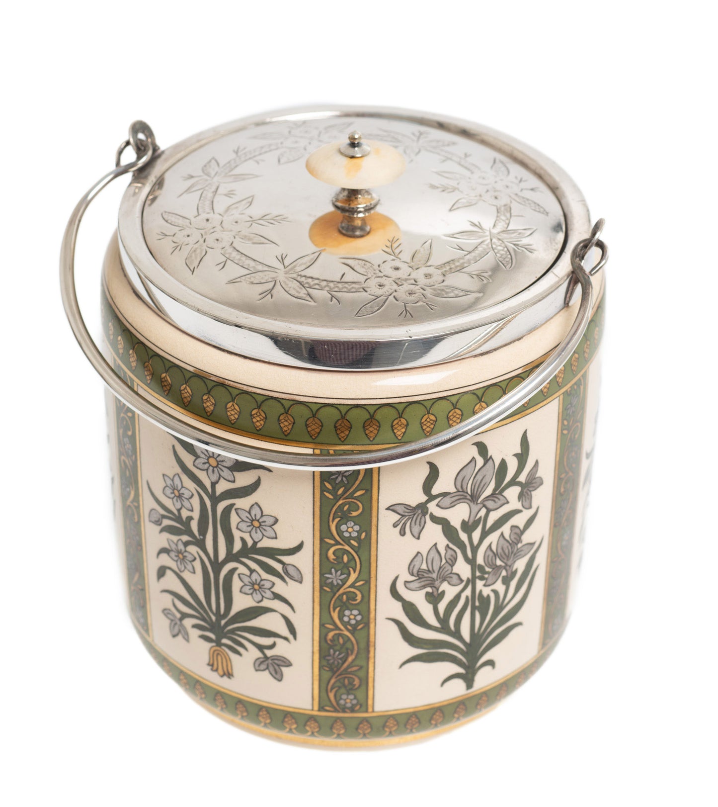 Antique James Macintyre Aesthetic/Arts & Crafts Biscuit Barrel Silver Plated Lid (Code 2730)