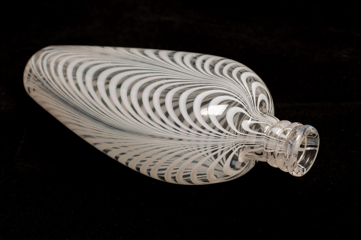 Antique Victorian Nailsea Glass Feather Pull Up Loop Glass Flask White & Clear (Code 2746)