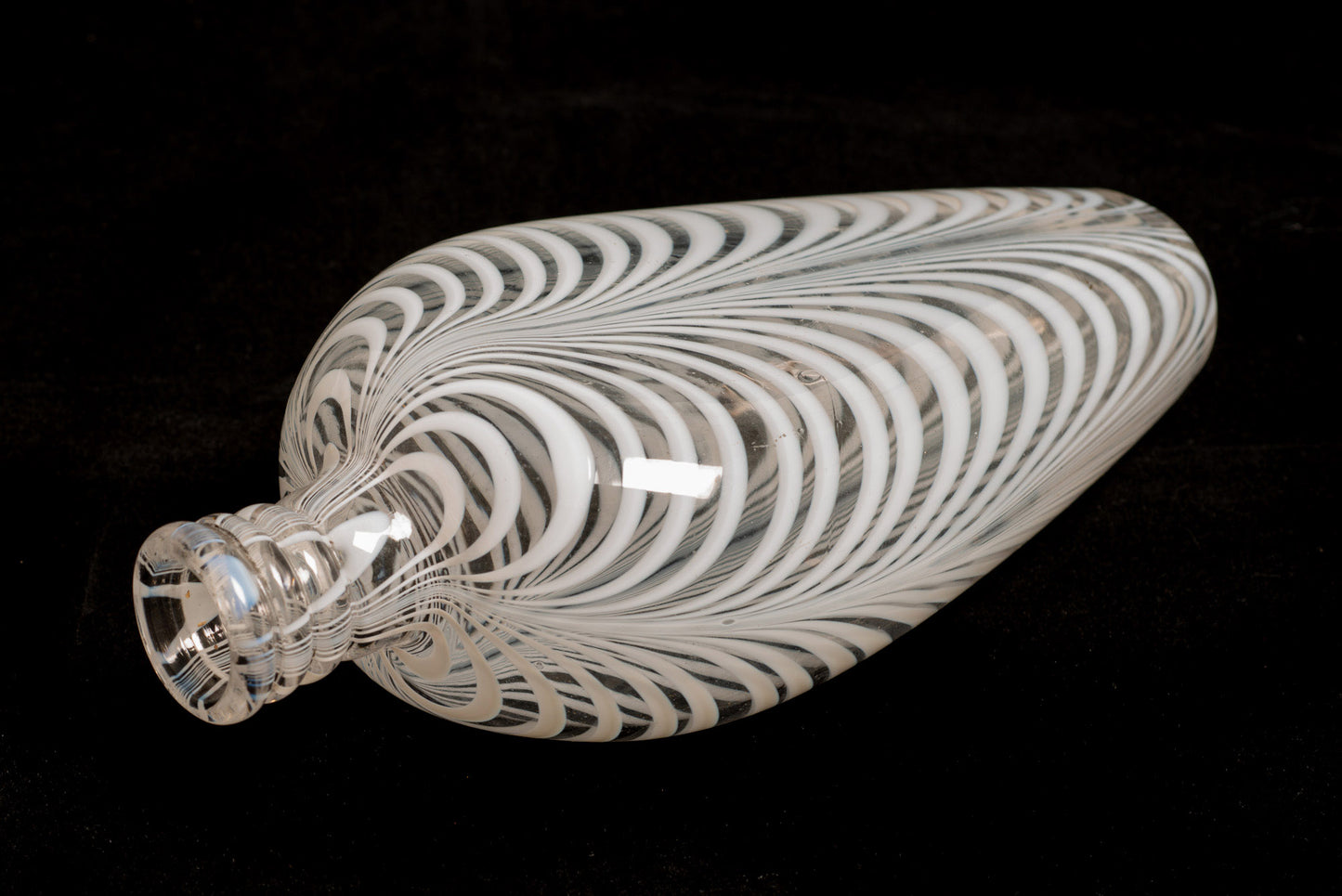 Antique Victorian Nailsea Glass Feather Pull Up Loop Glass Flask White & Clear (Code 2746)