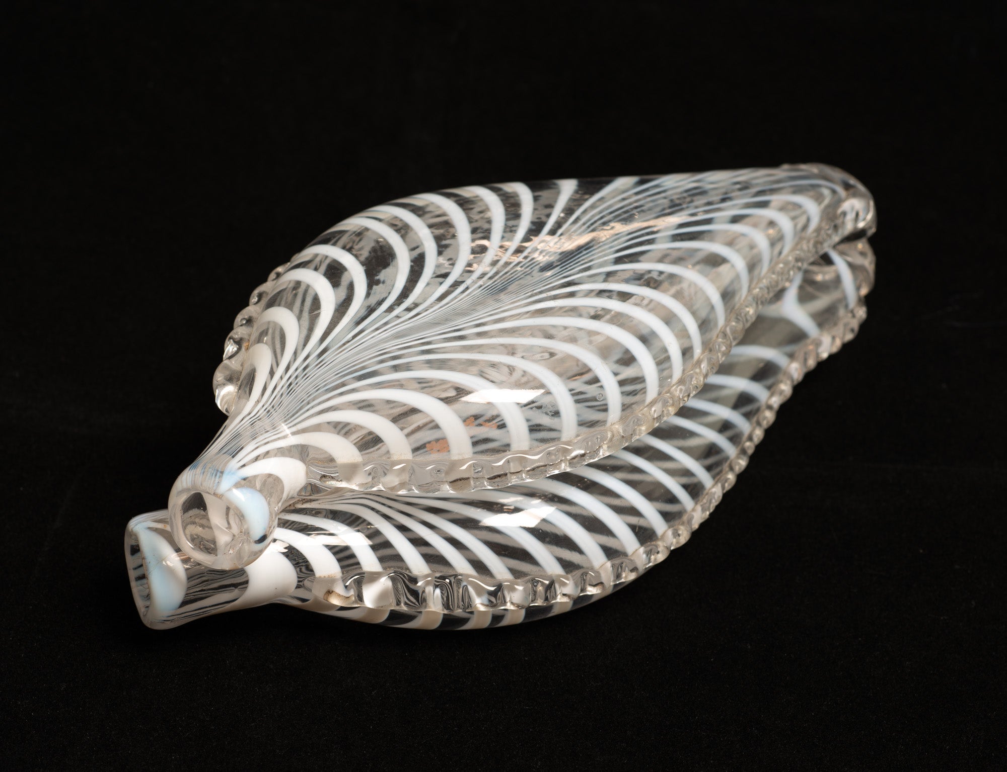Antique Victorian Nailsea Glass Double Gimmel Flask with White Pull Up Loops (Code 2747)