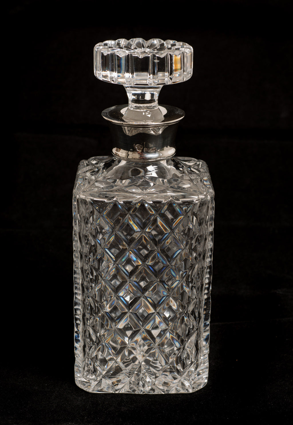 Vintage Cut Lead Crystal Whisky Decanter With Silver Collar - CJ Vander 1978 (Code 2749)