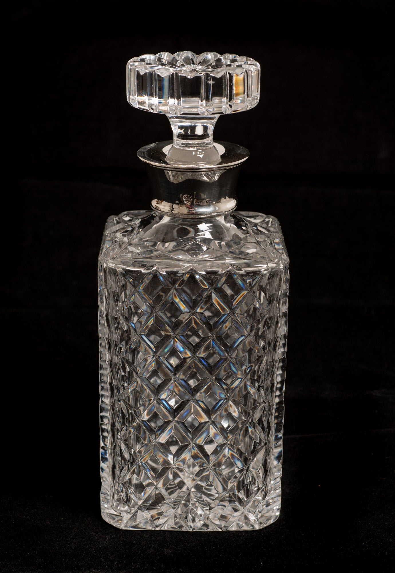 Vintage Cut Lead Crystal Whisky Decanter With Silver Collar - CJ Vander 1978 (Code 2749)