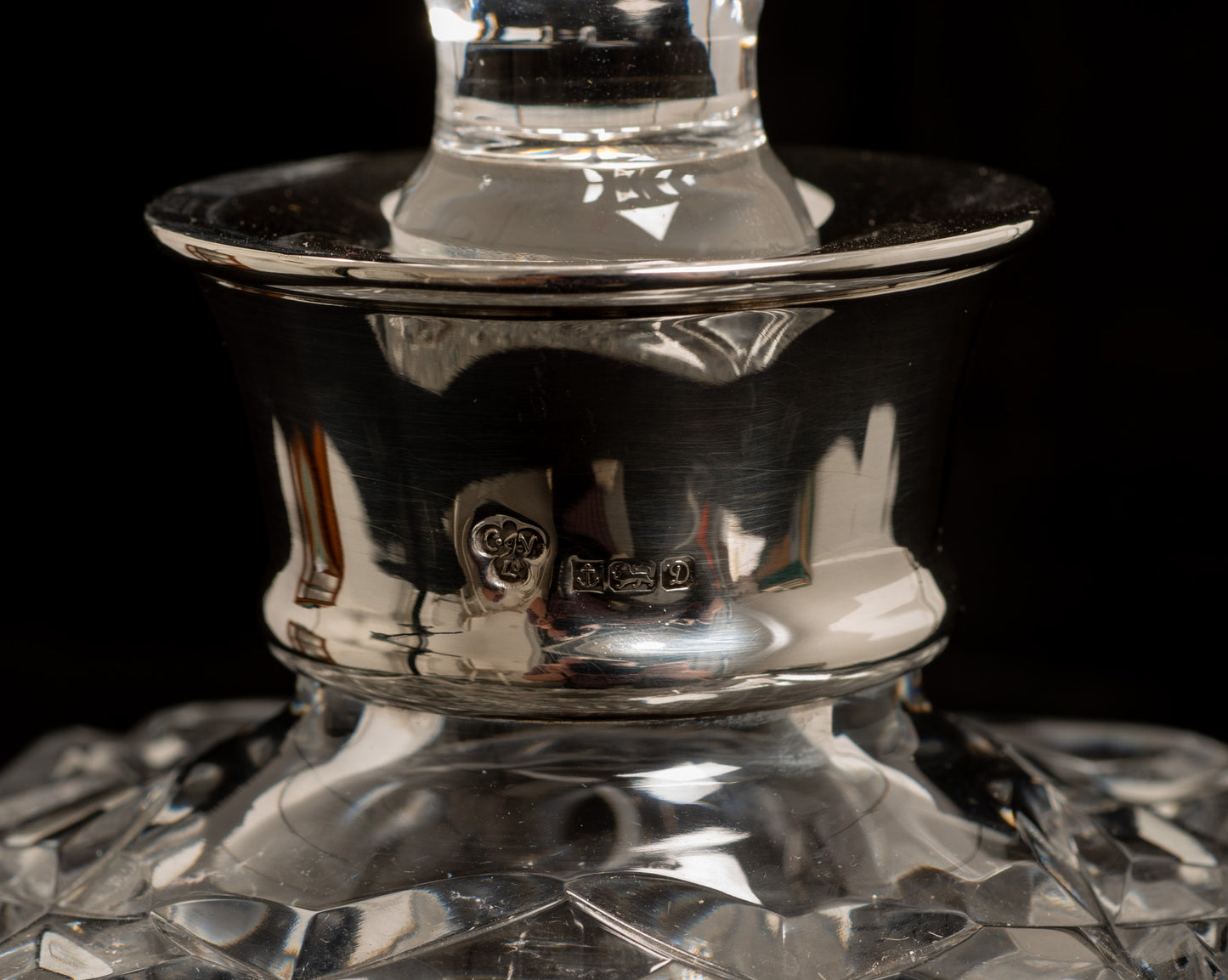 Vintage Cut Lead Crystal Whisky Decanter With Silver Collar - CJ Vander 1978 (Code 2749)
