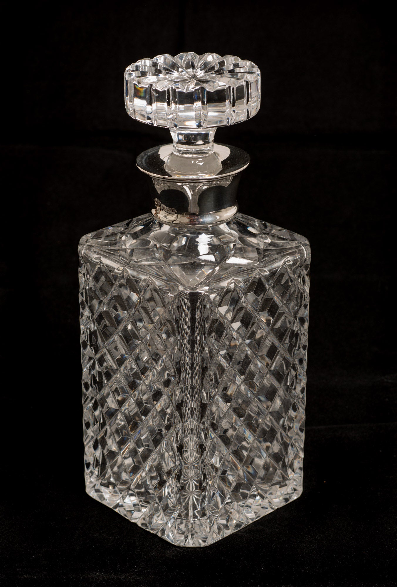 Vintage Cut Lead Crystal Whisky Decanter With Silver Collar - CJ Vander 1978 (Code 2749)