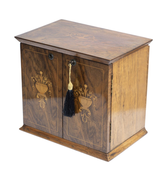 Antique Walnut Table Top Cabinet Box - Internal Drawers & Inlaid Adams Detailing (Code 2758)