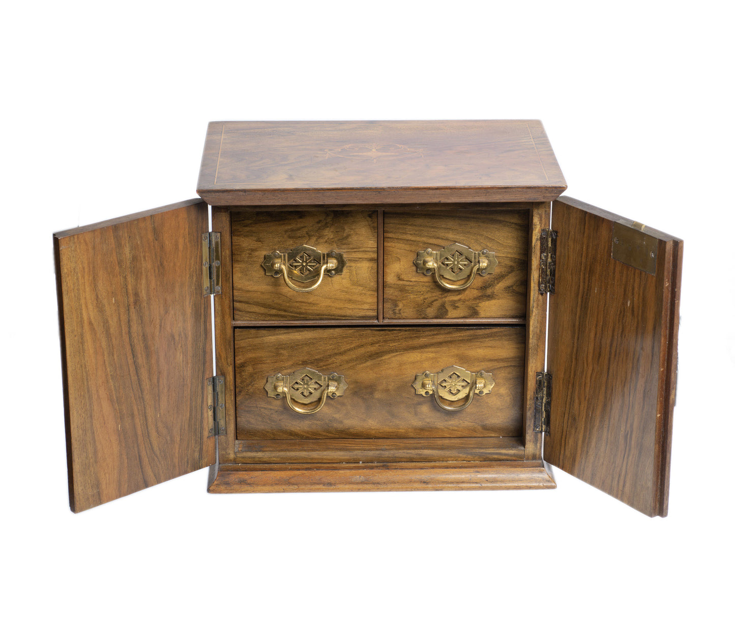 Antique Walnut Table Top Cabinet Box - Internal Drawers & Inlaid Adams Detailing (Code 2758)