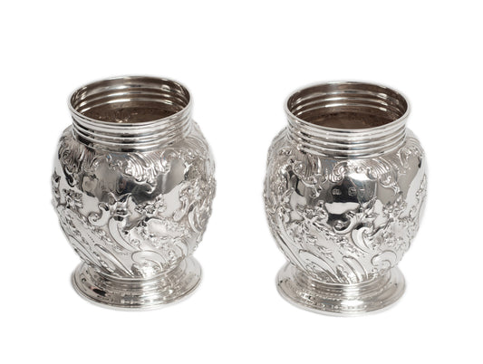 Pair Antique Victorian Sterling Silver Vases by Sibray, Hall & Co of Sheffield (Code 2764)