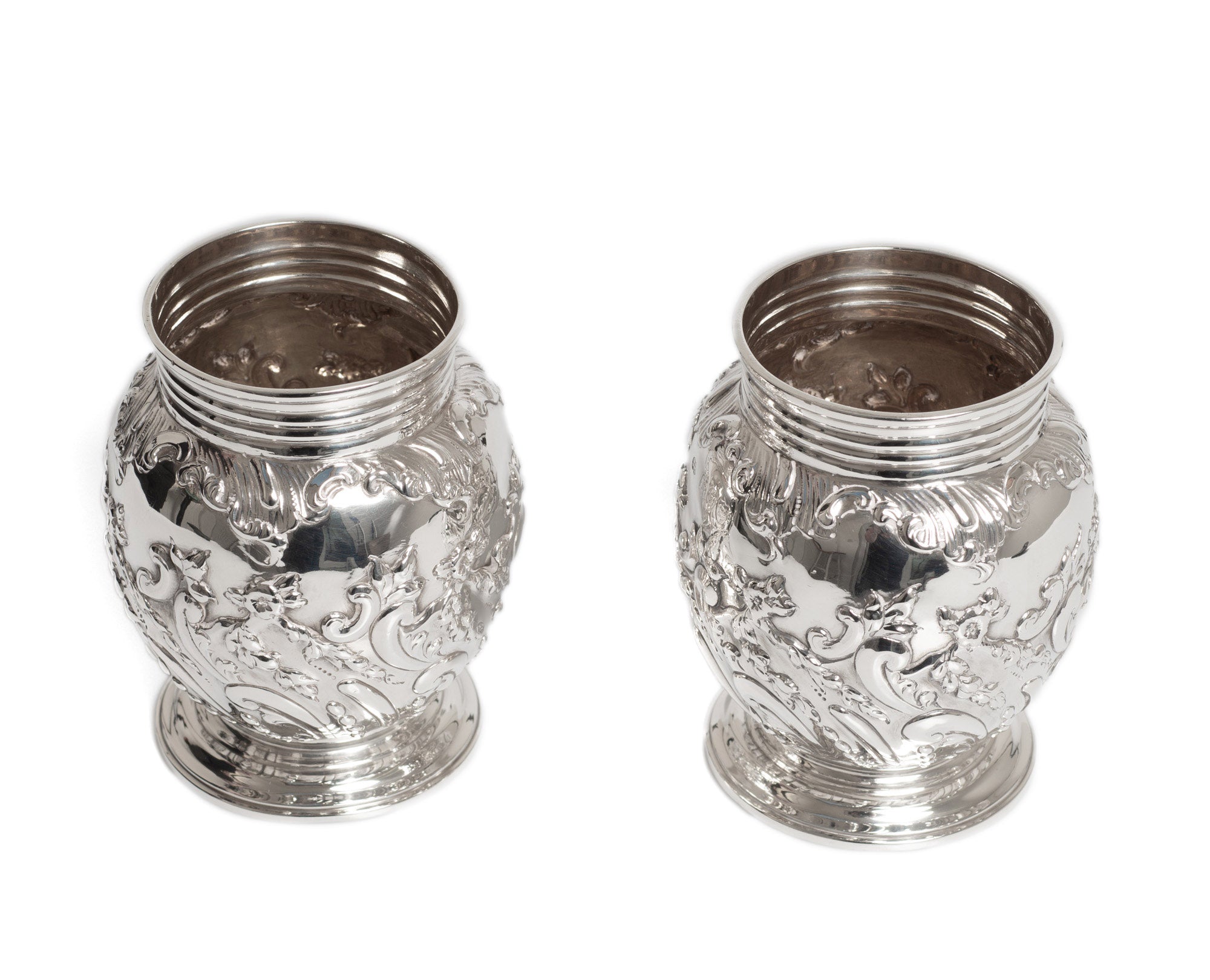 Pair Antique Victorian Sterling Silver Vases by Sibray, Hall & Co of Sheffield (Code 2764)