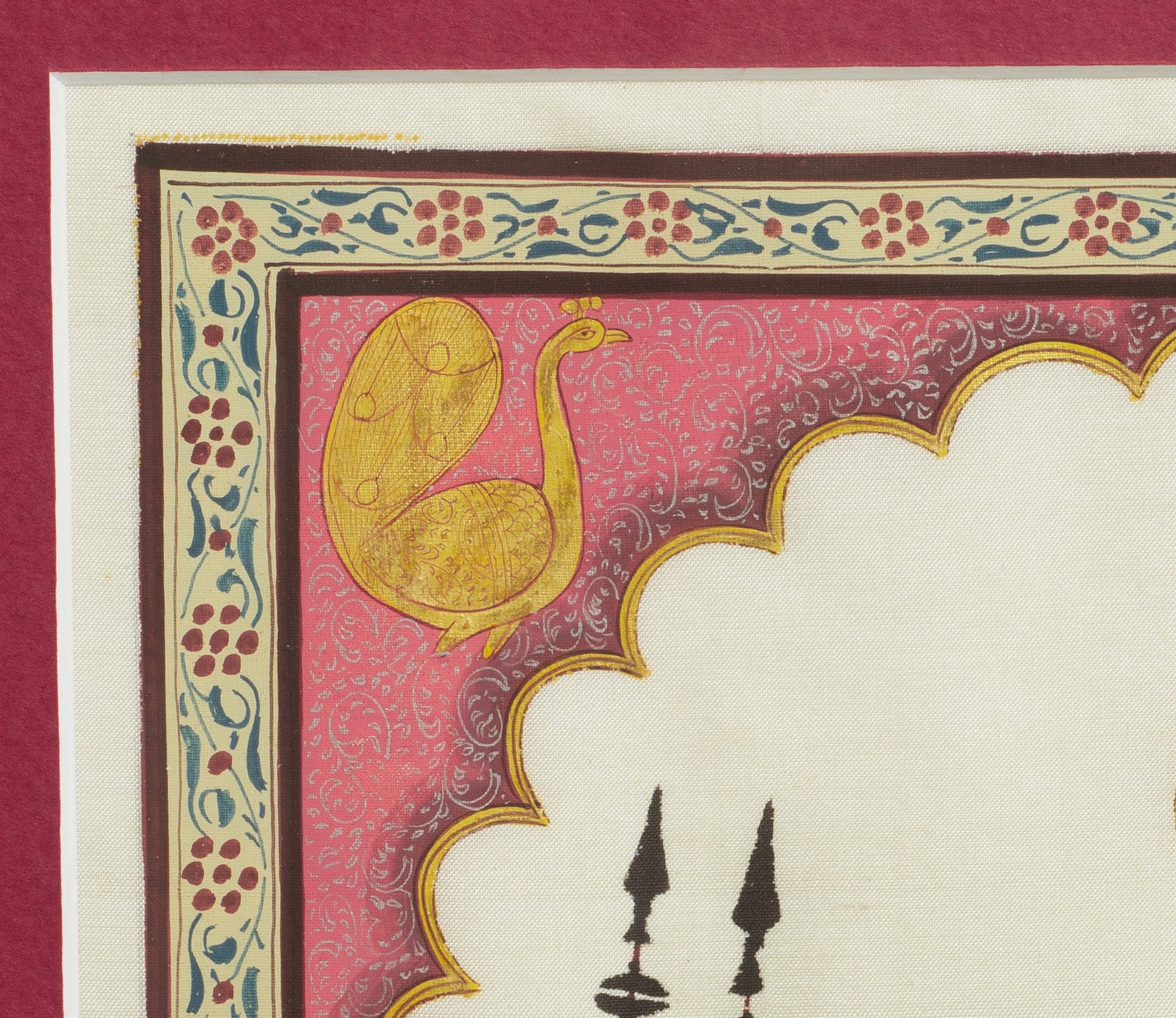 Vintage Indian Silk Painting of a Maharaja on Horse & Servants, Framed & Glazed (Code 2774)