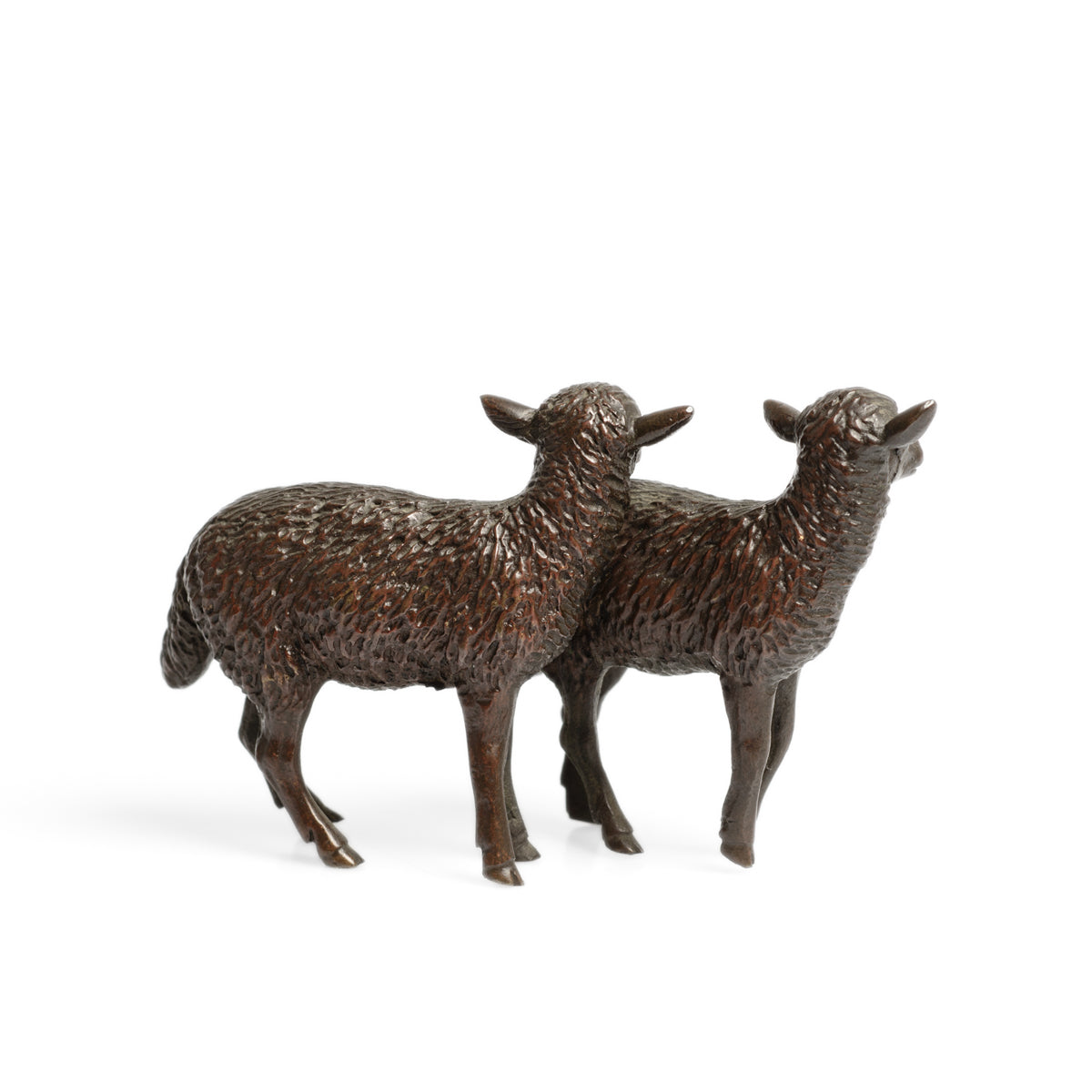 Antique Miniature Bronze Figure of Two Lambs Standing - Brown Patination (Code 2784)