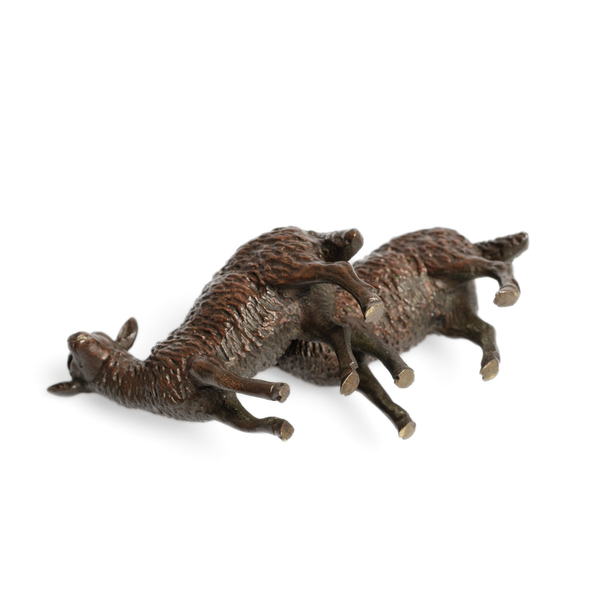 Antique Miniature Bronze Figure of Two Lambs Standing - Brown Patination (Code 2784)