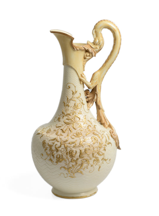 Antique Royal Worcester Wyvern Handle Ivory Glaze Scale Jug / Vase - Victorian (Code 2788)