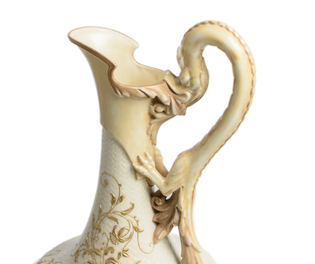 Antique Royal Worcester Wyvern Handle Ivory Glaze Scale Jug / Vase - Victorian (Code 2788)