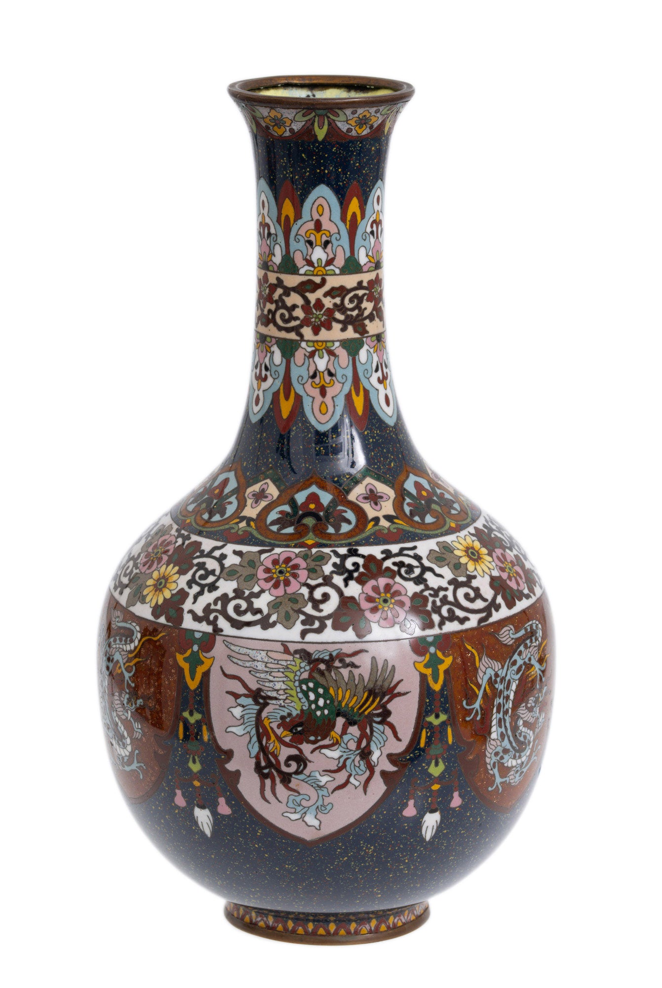 Antique Japanese Cloisonne Enamel Vase with Dragons and Ho-ho Birds (Code 2798)