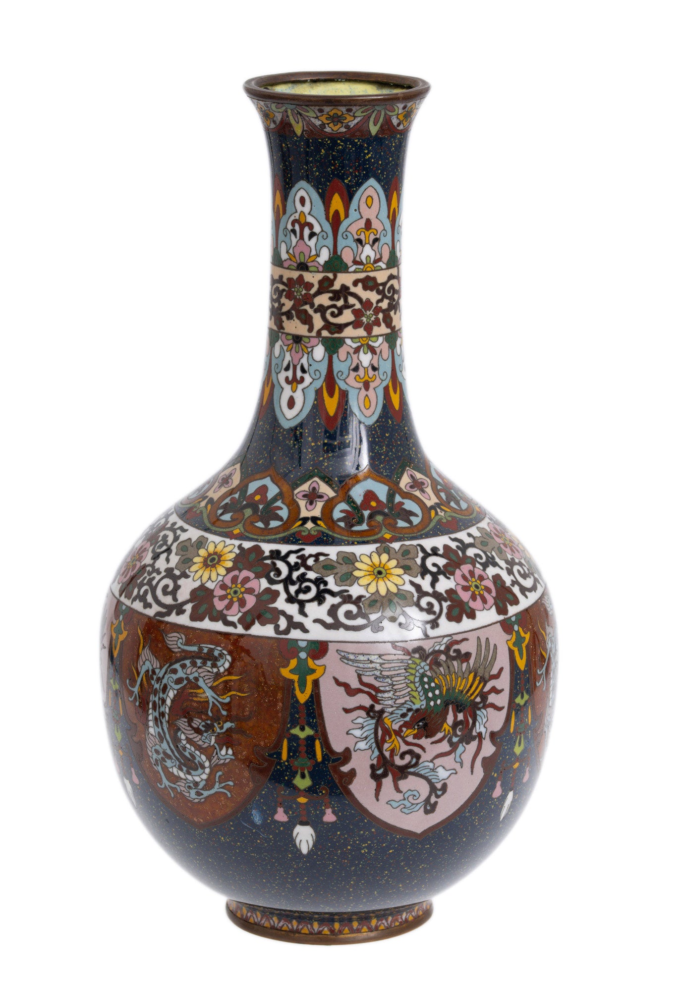 Antique Japanese Cloisonne Enamel Vase with Dragons and Ho-ho Birds (Code 2798)