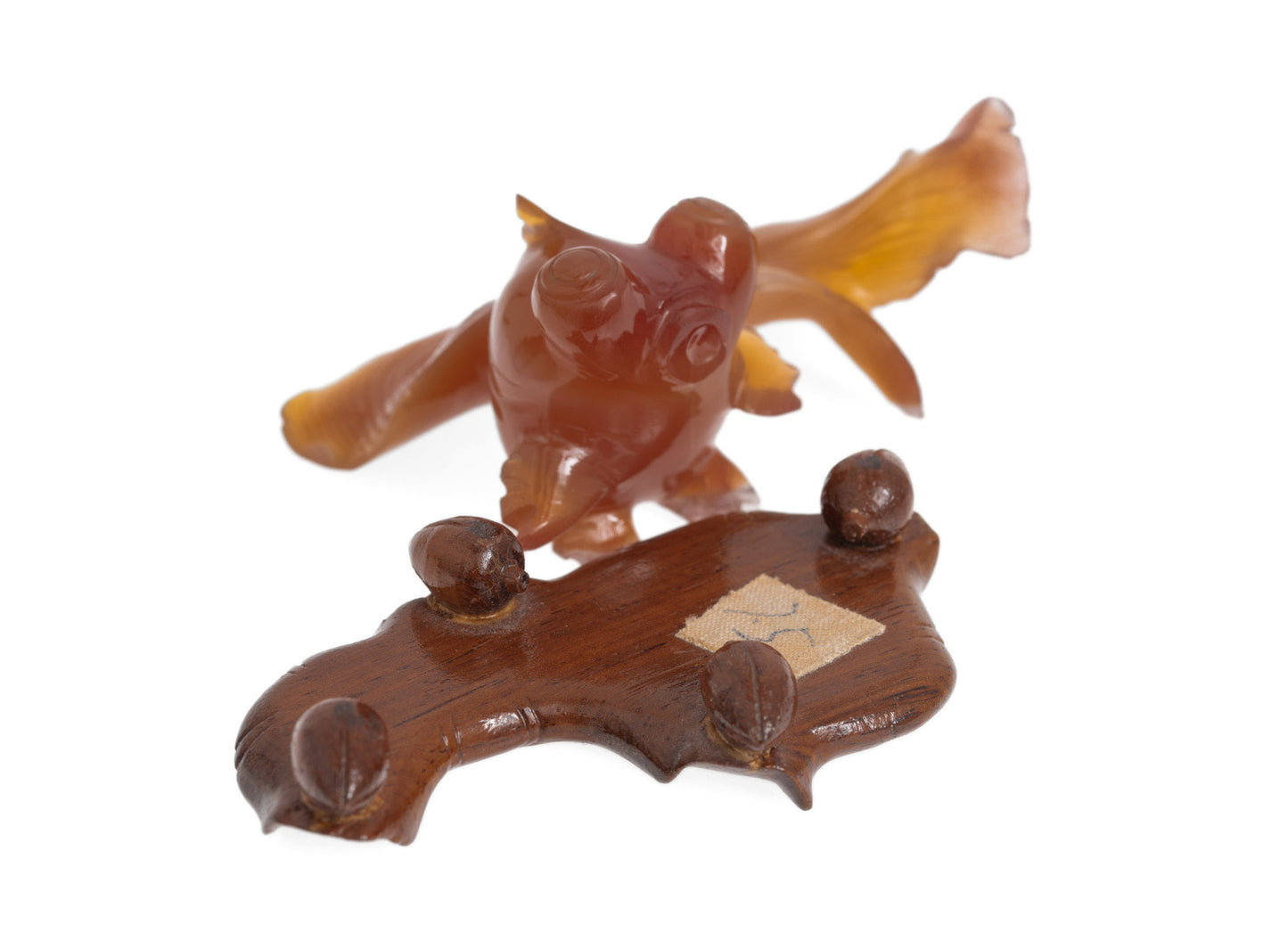 Vintage Chinese Carved Carnelian Model of a Shubunkin Goldfish with Stand (Code 2804)