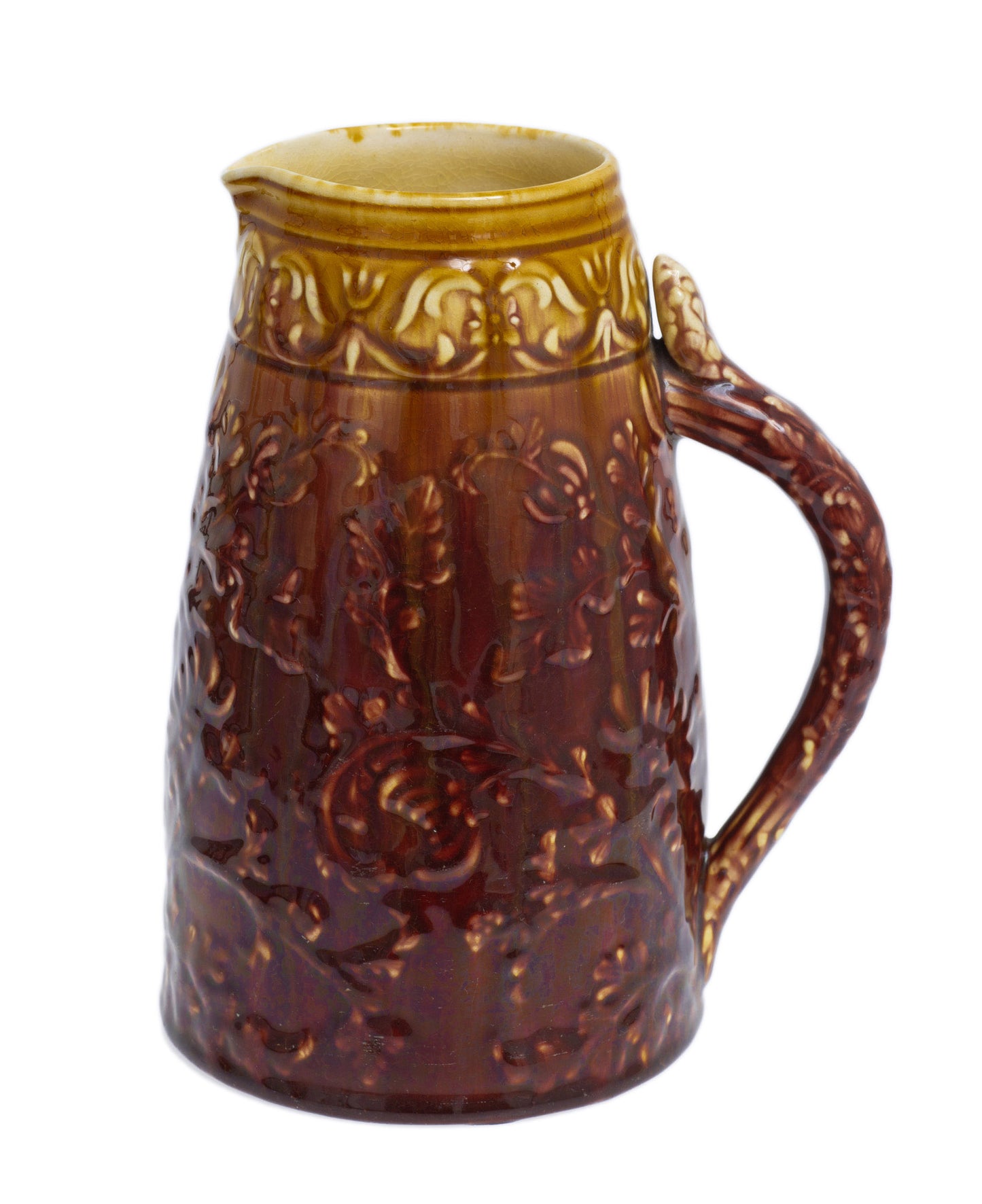 Linthorpe Pottery Antique Treacle Glaze Streak & Ombre Effect Moulded Jug 1880's (Code 2816)