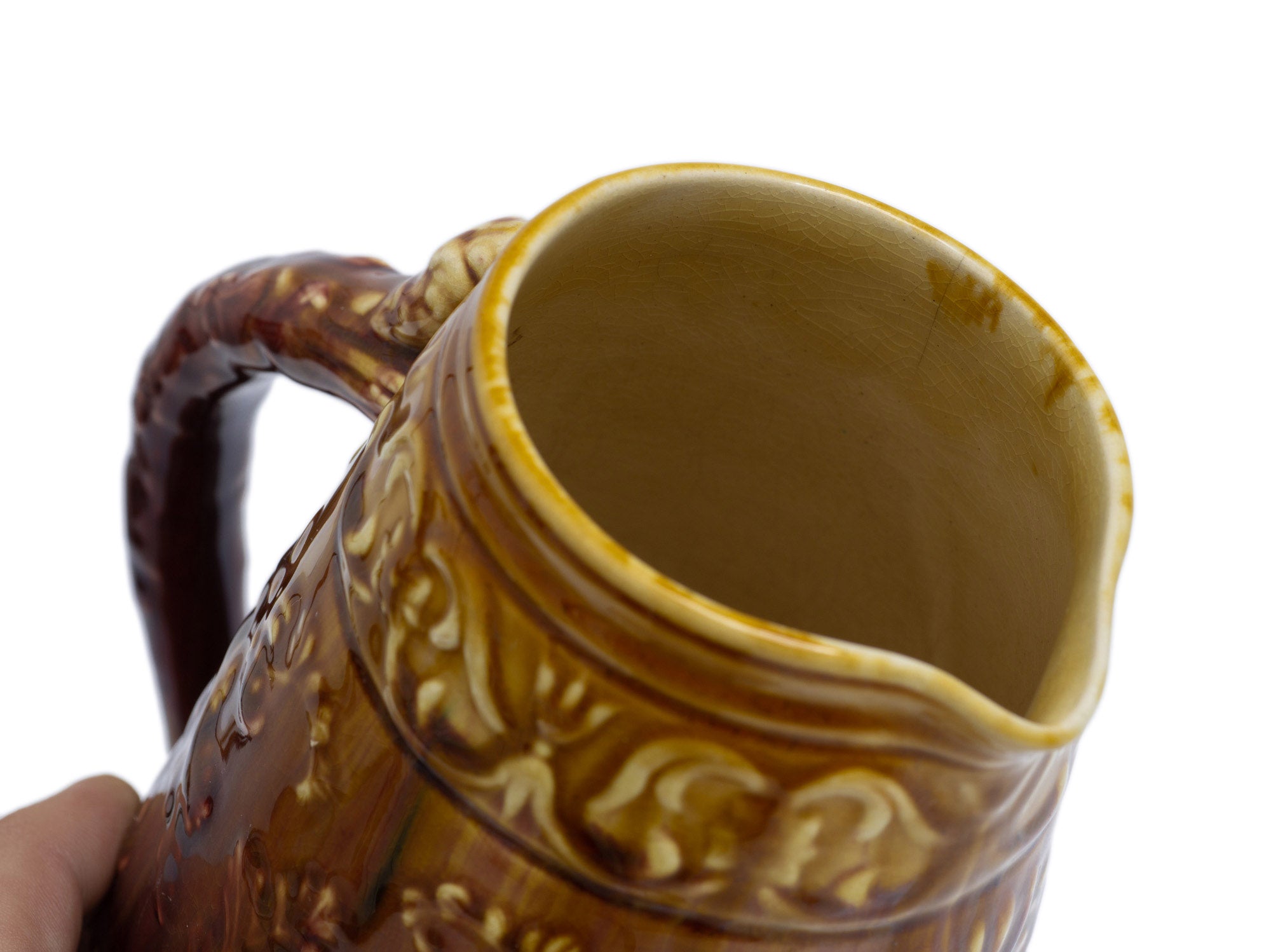 Linthorpe Pottery Antique Treacle Glaze Streak & Ombre Effect Moulded Jug 1880's (Code 2816)