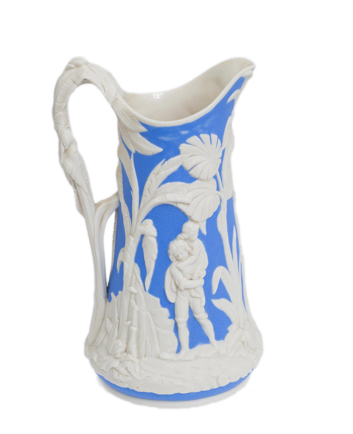 T J & J Mayer Antique Victorian Moulded Parian Ware Jug 'The Family' c1850 (Code 2818)