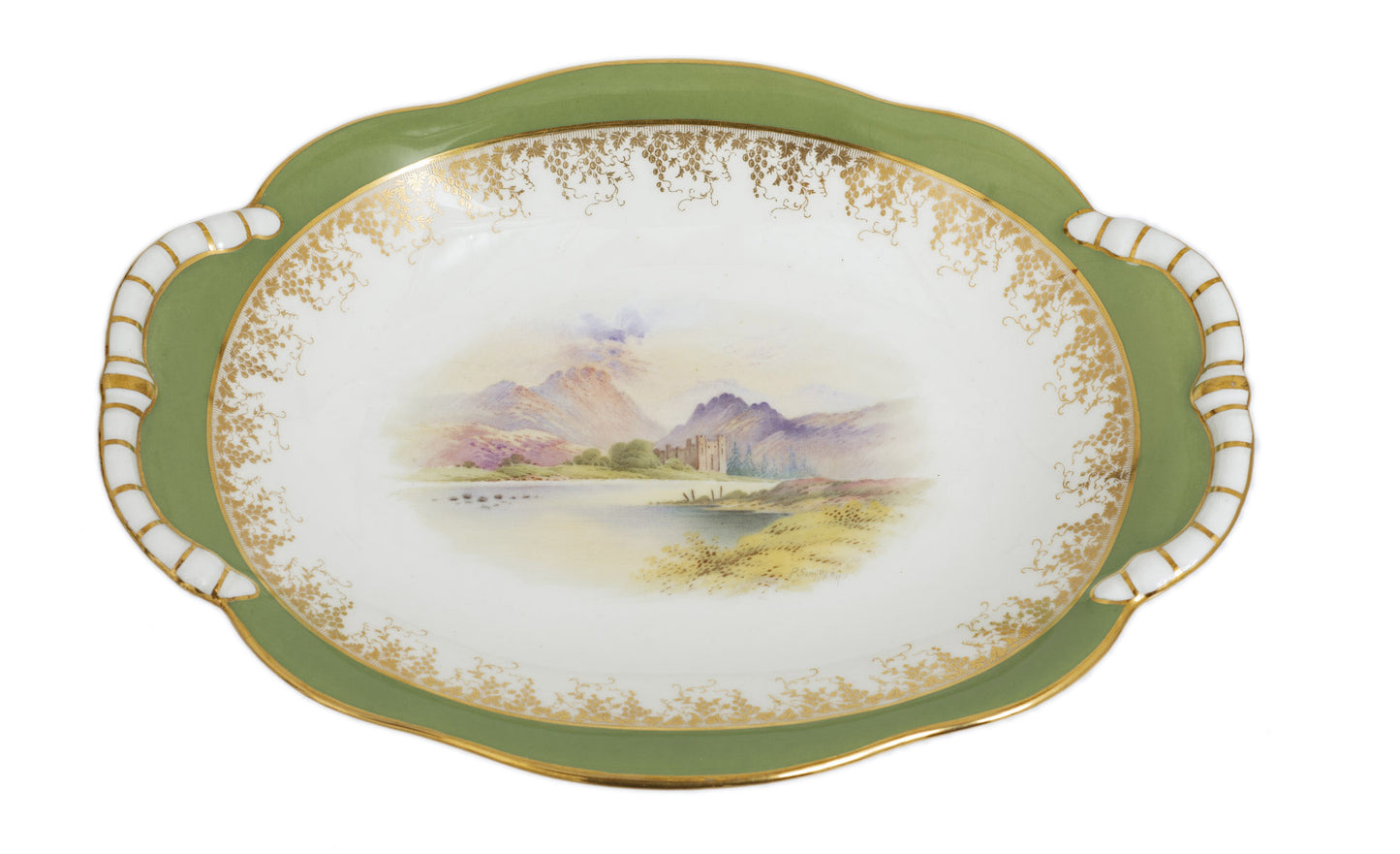 Antique Coalport China Named View Shaped Dessert Dish Loch Awe and Kilchurn Castle (Code 2834)