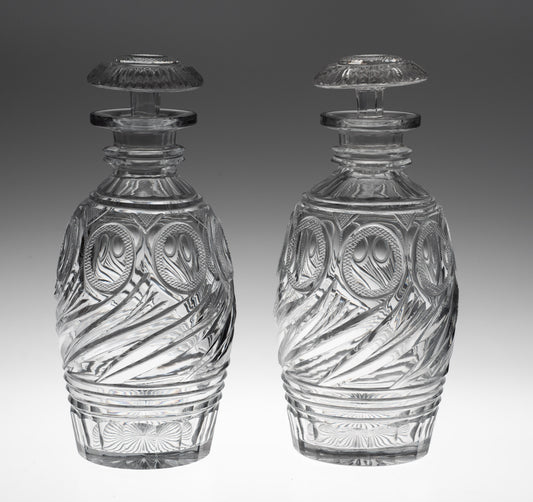 Pair Antique Georgian Regency Cut Glass Spirit/Liqueur Decanters c1830 (Code 2836)