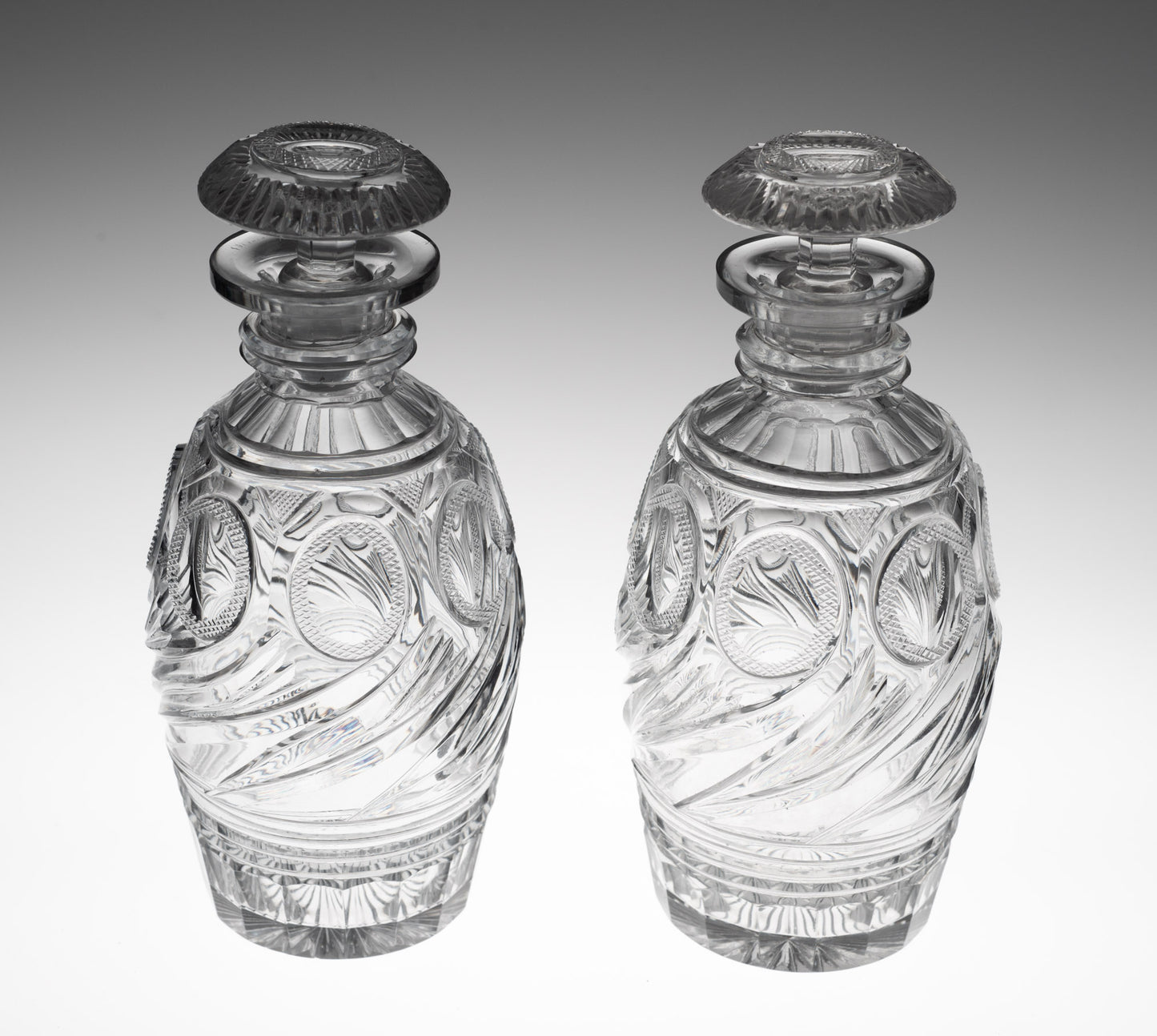 Pair Antique Georgian Regency Cut Glass Spirit/Liqueur Decanters c1830 (Code 2836)