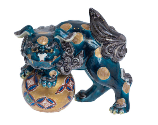 Antique Japanese Kutani Porcelain Shishi Temple Guardian Lion-Dog Komainu 狛犬 (Code 2838)