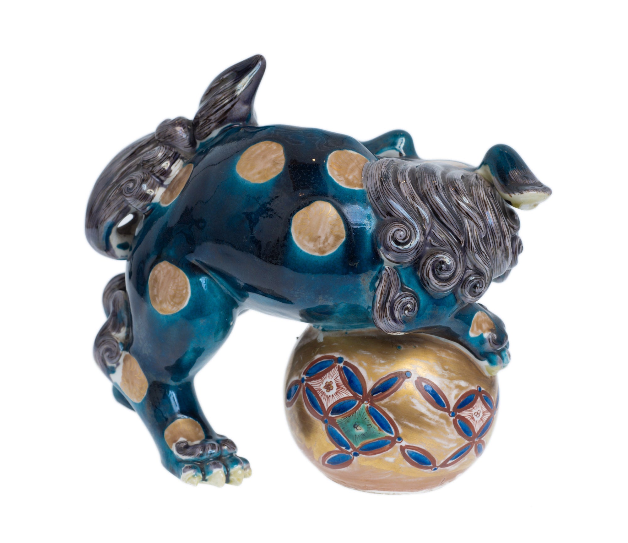 Antique Japanese Kutani Porcelain Shishi Temple Guardian Lion-Dog Komainu 狛犬 (Code 2838)