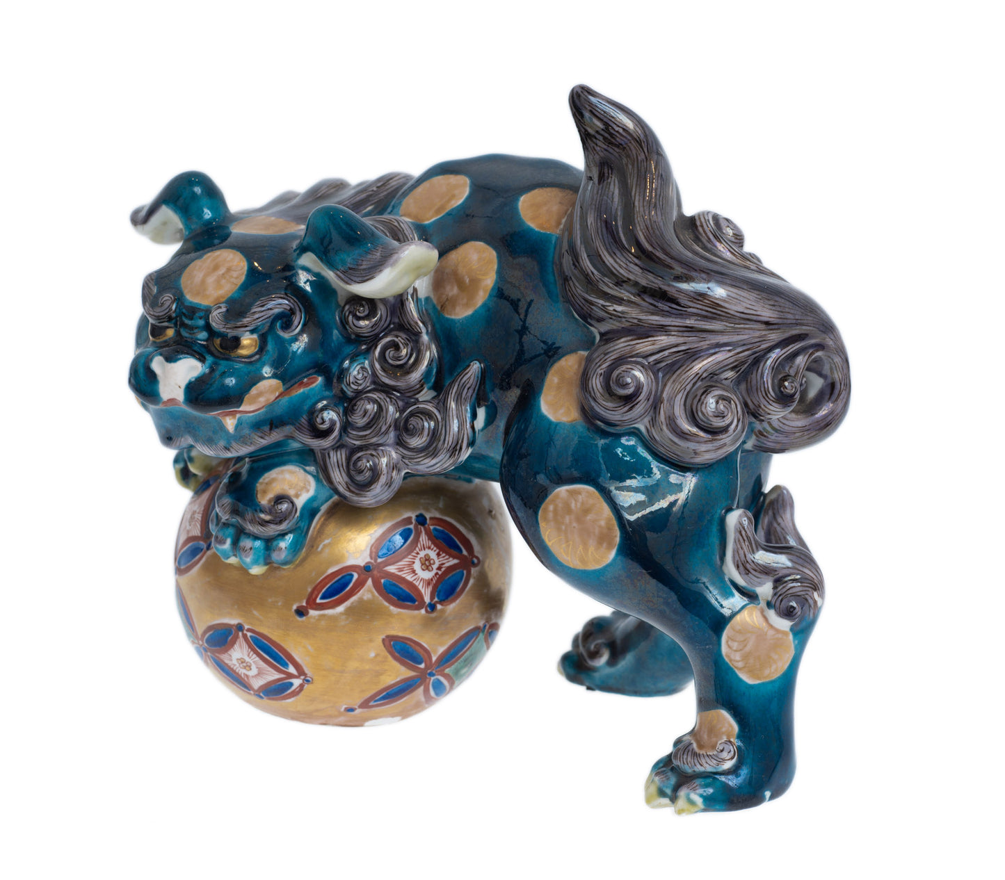 Antique Japanese Kutani Porcelain Shishi Temple Guardian Lion-Dog Komainu 狛犬 (Code 2838)