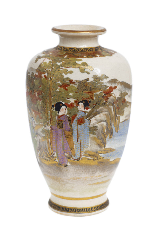 Antique Japanese Satsuma Ware Vase with Bijin & Child and Fine Gilt Work (Code 2841)