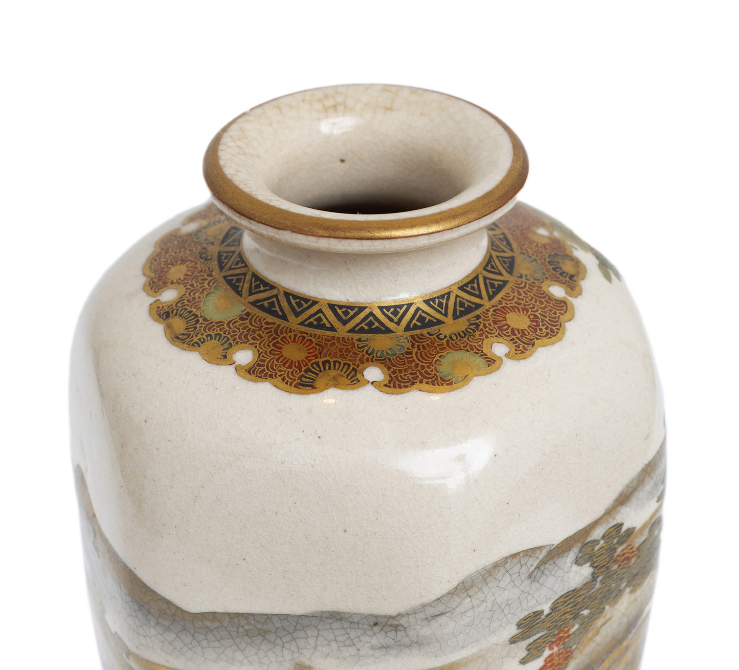 Antique Japanese Satsuma Ware Vase with Bijin & Child and Fine Gilt Work (Code 2841)