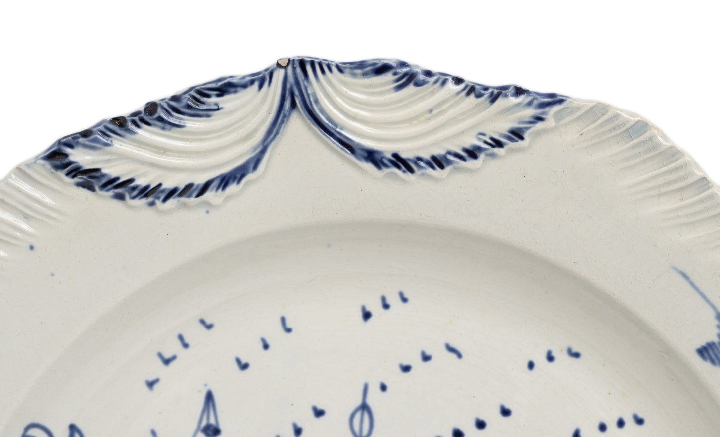 Antique English Blue & White Pagoda & Fence Pattern Pearlware Shell Edge Plate (Code 2847)