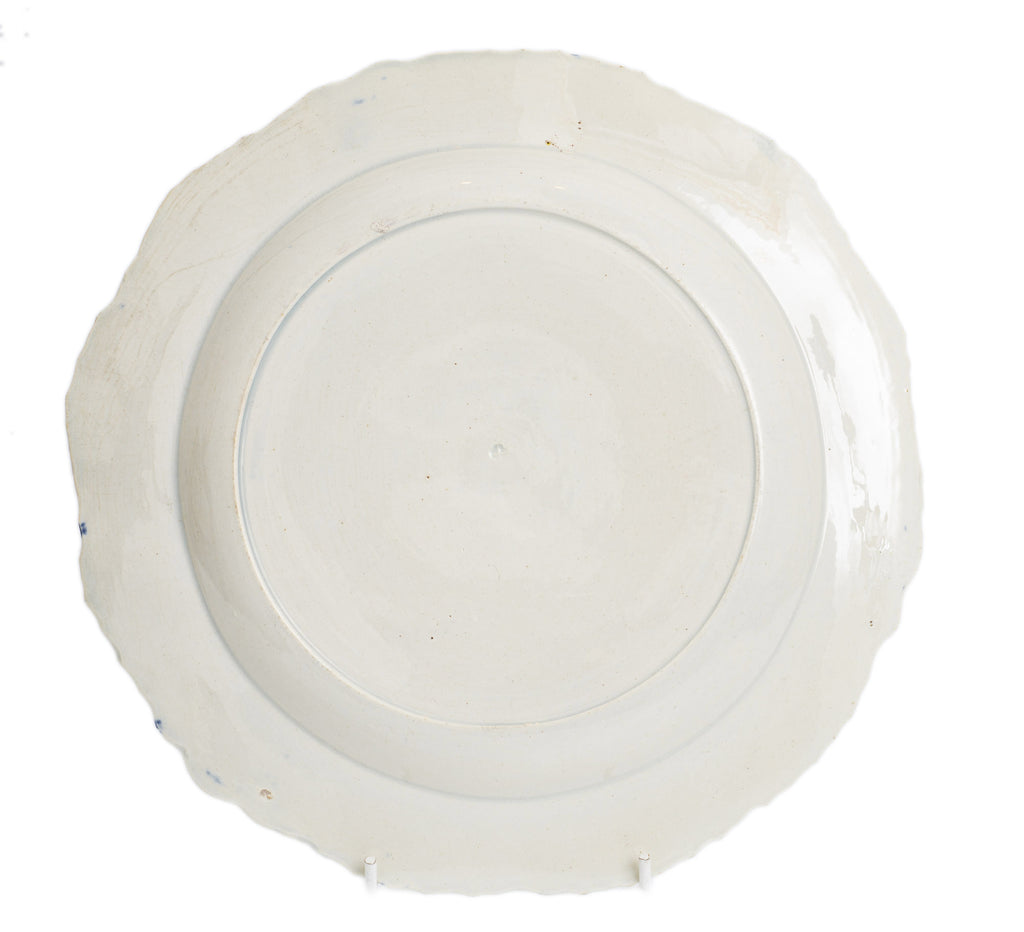 Antique English Blue & White Pagoda & Fence Pattern Pearlware Shell Edge Plate (Code 2847)