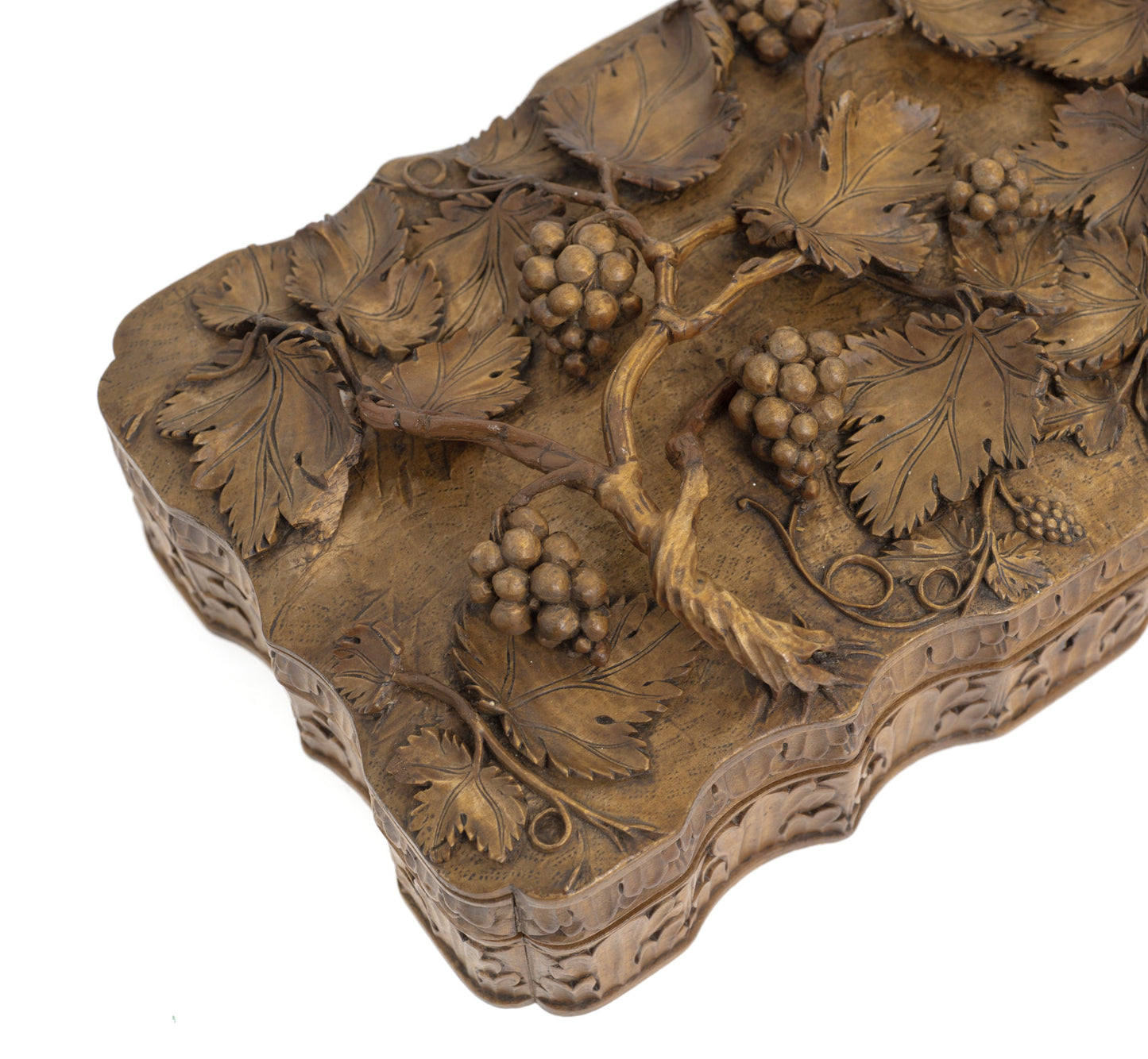 Antique European Alto Relievo Carved Softwood Box - Vines & Grapes - Swiss c1900 (Code 2852)