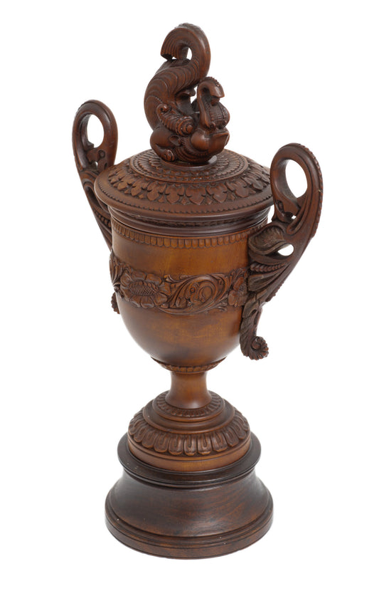 Vintage Indian Carved Wood Trophy Shaped Twin Handled Vase/Cup & Makara Finial (Code 2853)