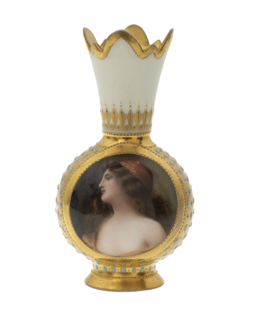 Antique Vienna Porcelain Hand Painted Vase Signed Wagner - Young Woman Portrait (Code 2862)