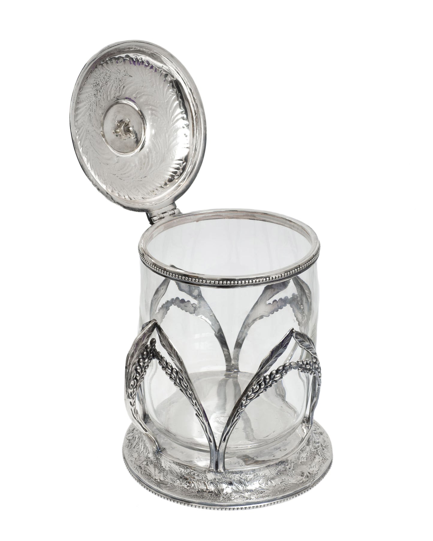 Antique Silver Plated & Clear Hand Blown Glass Biscuit Barrel/Cookie Jar (2873)