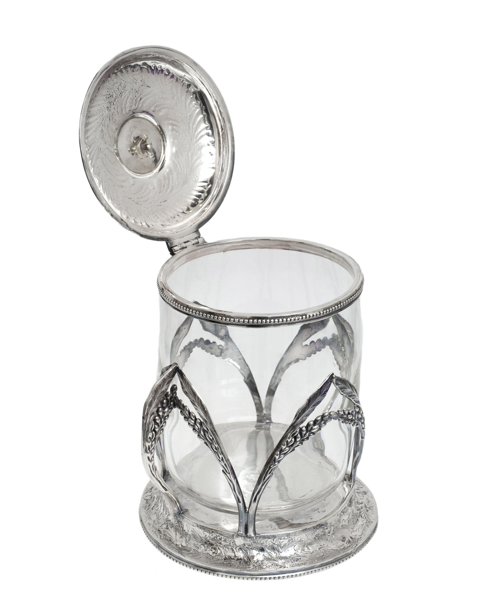 Antique Silver Plated & Clear Hand Blown Glass Biscuit Barrel/Cookie Jar (2873)