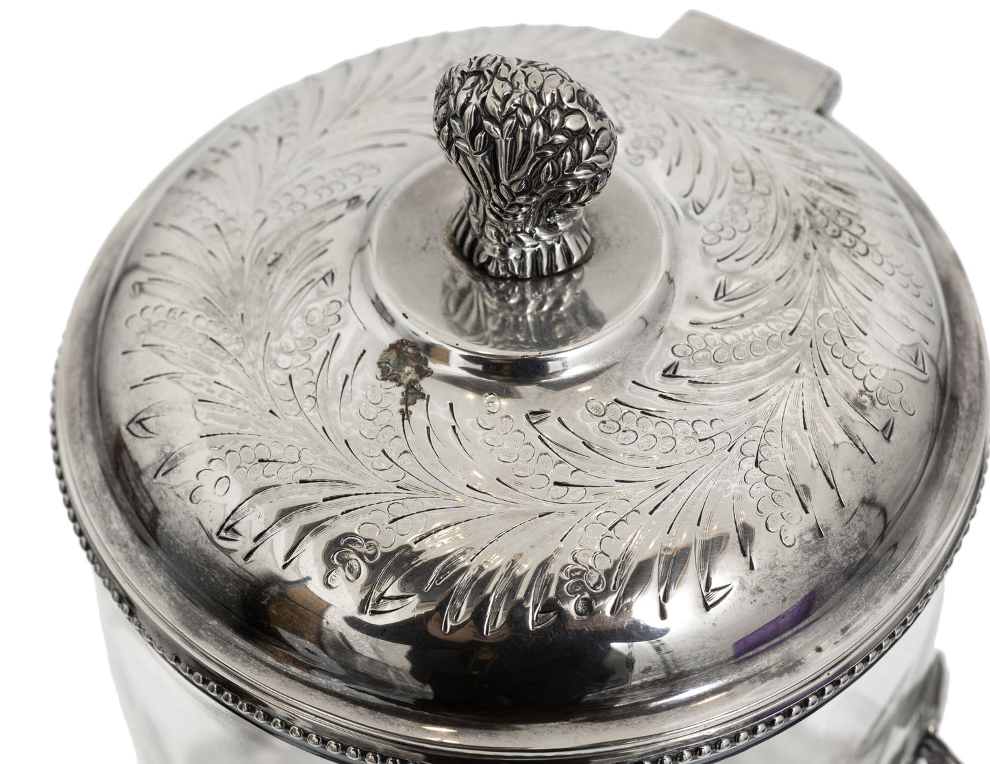 Antique Silver Plated & Clear Hand Blown Glass Biscuit Barrel/Cookie Jar (2873)