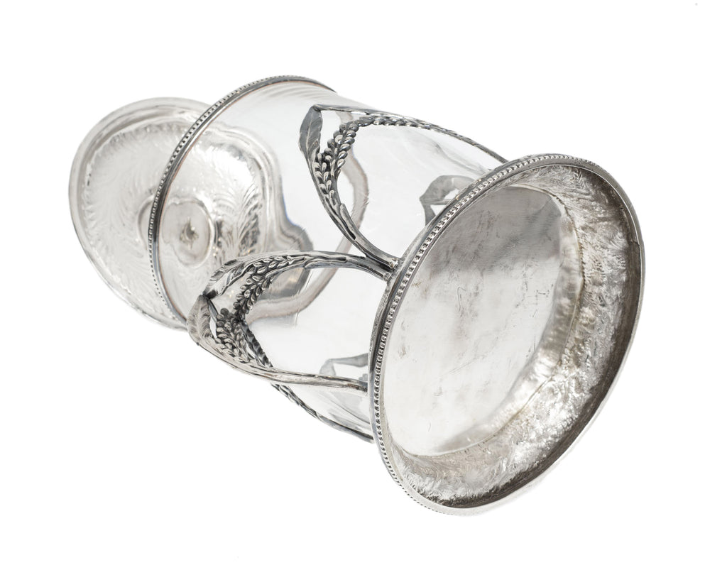 Antique Silver Plated & Clear Hand Blown Glass Biscuit Barrel/Cookie Jar (2873)