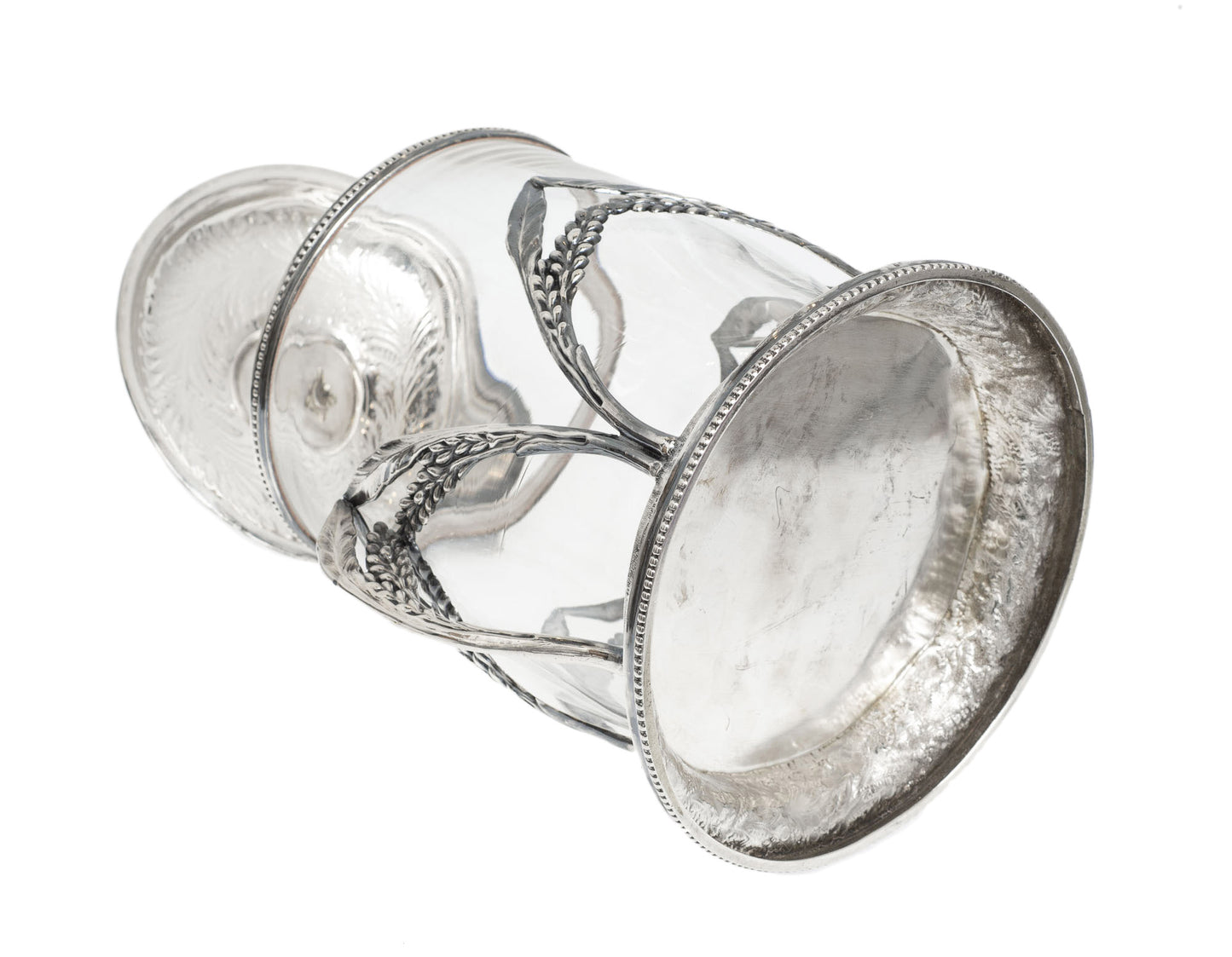 Antique Silver Plated & Clear Hand Blown Glass Biscuit Barrel/Cookie Jar (2873)