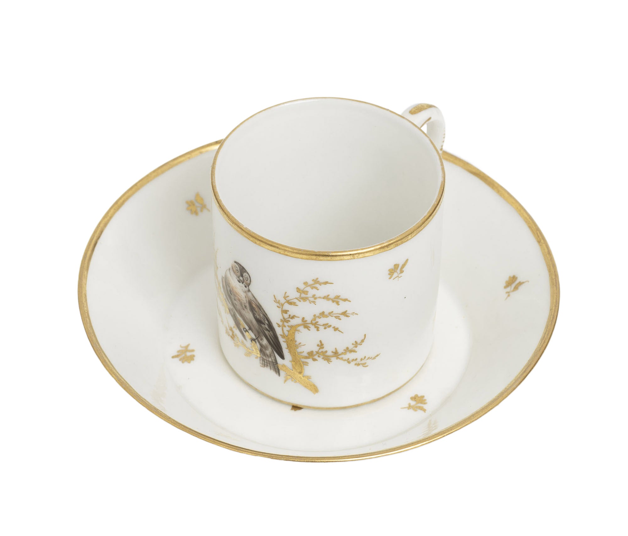 Antique Amstel Porcelain Cup & Saucer Hand Painted Birds & Gilt Work c1800 (Code 2884)