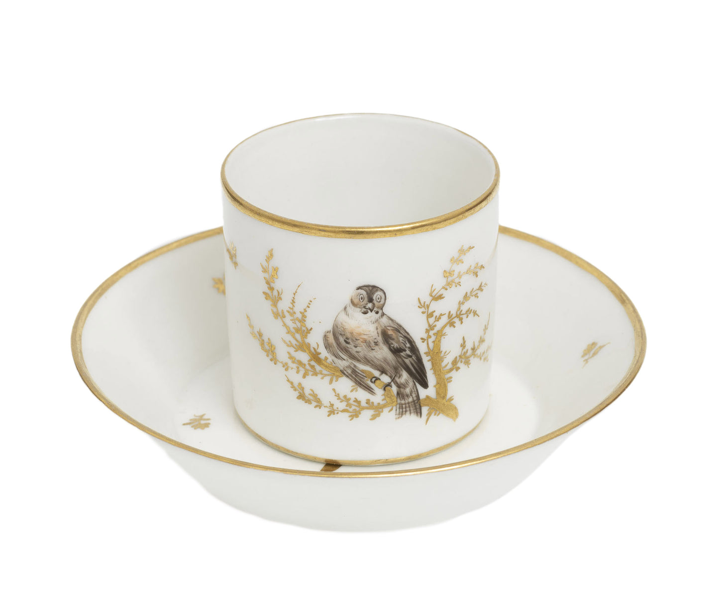 Antique Amstel Porcelain Cup & Saucer Hand Painted Birds & Gilt Work c1800 (Code 2884)