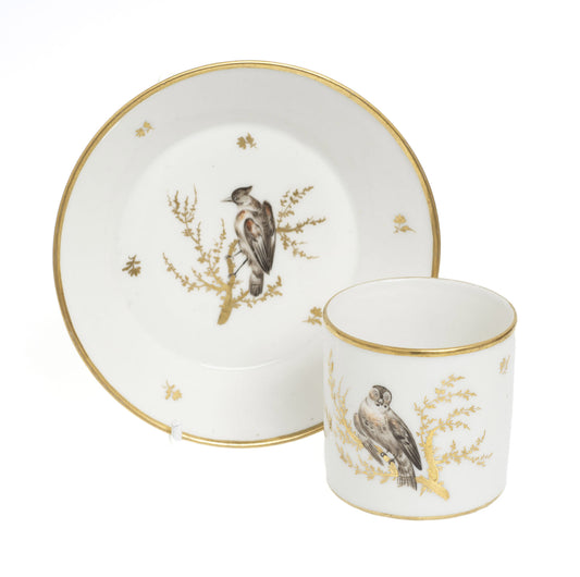 Antique Amstel Porcelain Cup & Saucer Hand Painted Birds & Gilt Work c1800 (Code 2884)