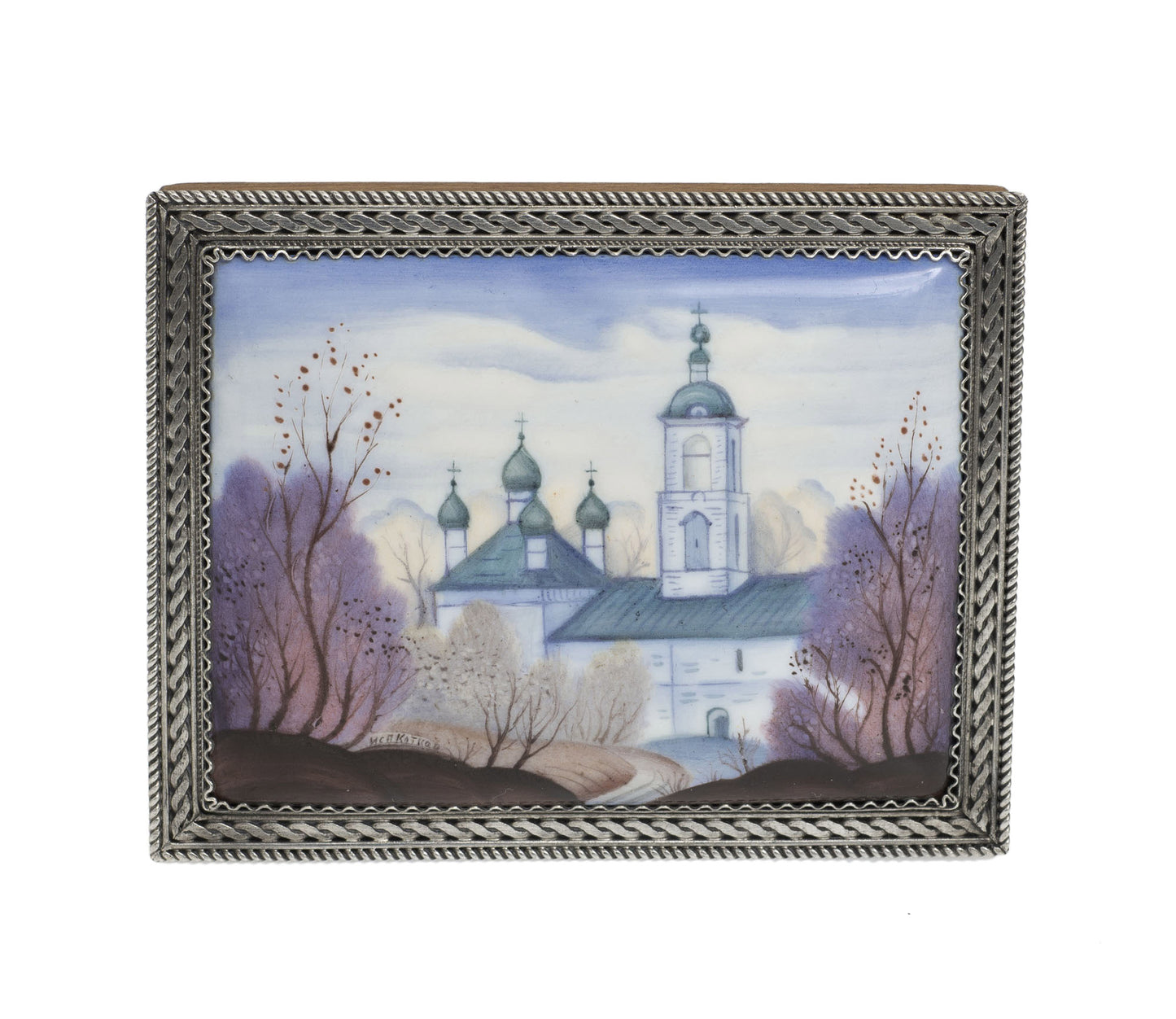 Vintage Russian Rostov Kremlin Miniature Enamel by Исл катков (Katkov) Signed (2893)