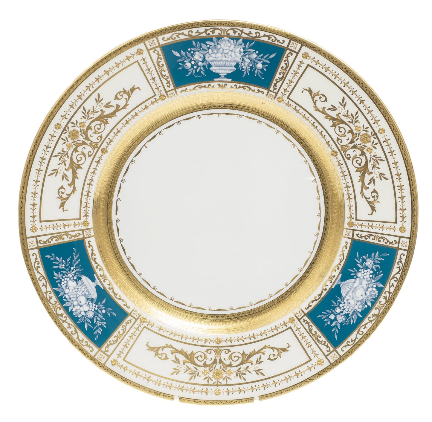 Minton Pate sur Pate Panel & Embossed Gold Dinner Plate - Signed L Wood (2916)